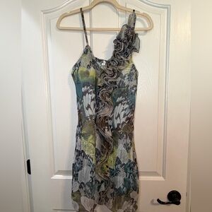 Marineblu Green and Gray Ruffle Mini Dress